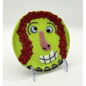 Curtiss Olson Fused Glass Plate Abstract Face Signed 1991 Art Studio Vintage